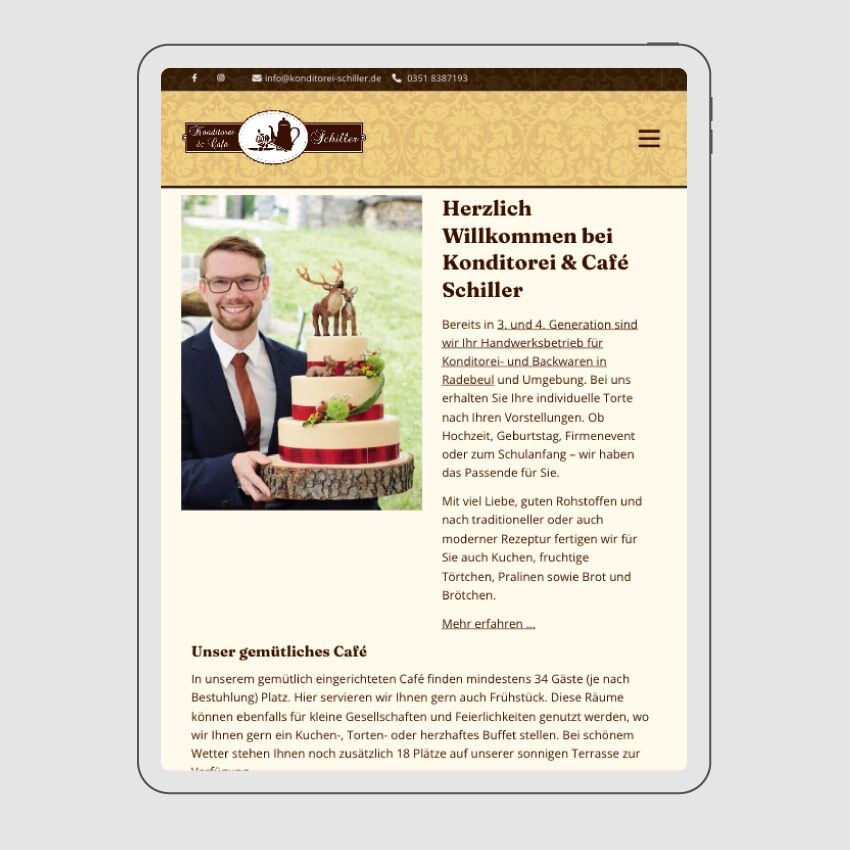 Webdesign Konditorei Schiller in Radebeul, Konditor mit großer Torte