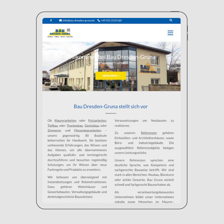 Website von Baufirma Bau Dresden-Gruna